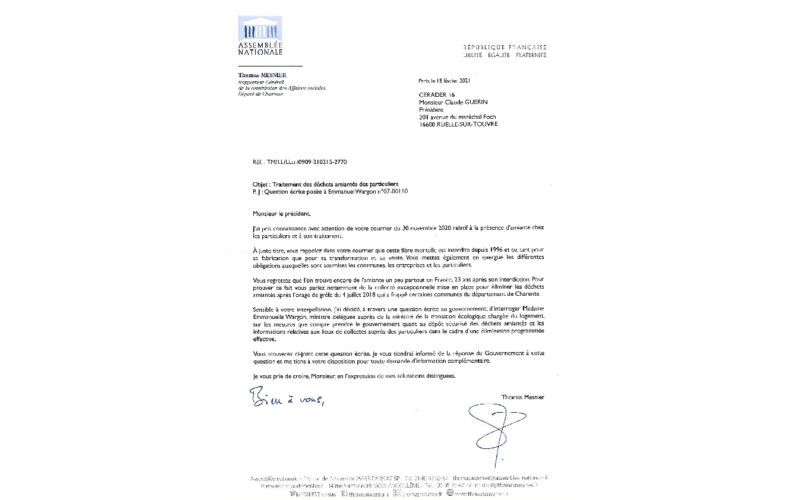 Élimination des toitures amiantées en Charente - 2020-2021 - Assemblée Nationale